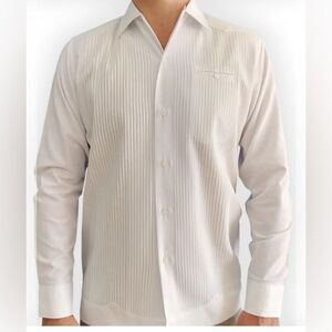 Guava Linen Presidential Guayabera White & Blue Accents Men’s Casual Button Down